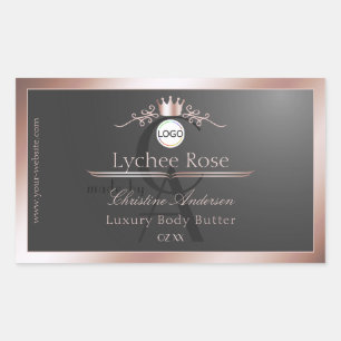 Graues Produktlabel Roségoldrahmen-Logo-Monogramm Rechteckiger Aufkleber