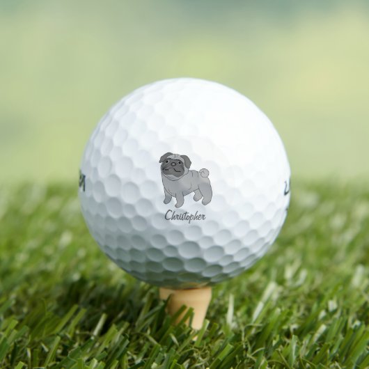 Graues Pug-Hund-Design Golfball (Insitu T-Shirt)