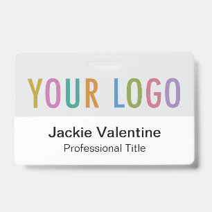 Graues PVC-Namensschild mit Logoclip-Band oder -Ro Ausweis