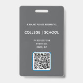 Graues QR Code School Foto ID Abzeichen Ausweis (Rückseite)