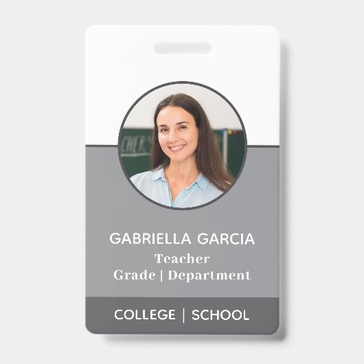 Graues QR Code School Foto ID Abzeichen Ausweis (Vorderseite)