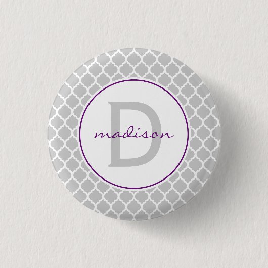 Graues Quatrefoil Monogramm Button (Vorderseite)