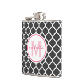 Graues Quatrefoil Monogramm Flachmann (Links)