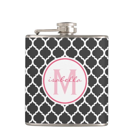 Graues Quatrefoil Monogramm Flachmann (Vorderseite)