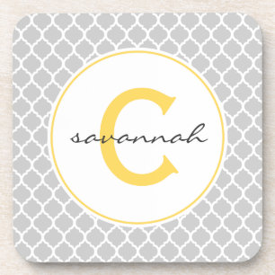Graues Quatrefoil Monogramm Untersetzer