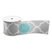 Graues Quatrefoil Muster, aquamarines Monogramm Satinband (Spule)