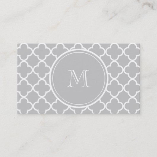 Graues Quatrefoil Muster, Ihr Monogramm Visitenkarte (Vorderseite)