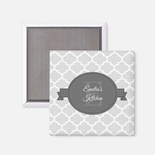 Graues Quatrefoil Personalisiert Magnet (Vorderseite/Rückseite)