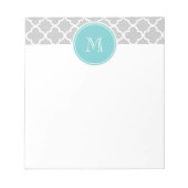 Graues Quatrefolienmuster, Aquamarines Monogramm Notizblock (Vorderseite)