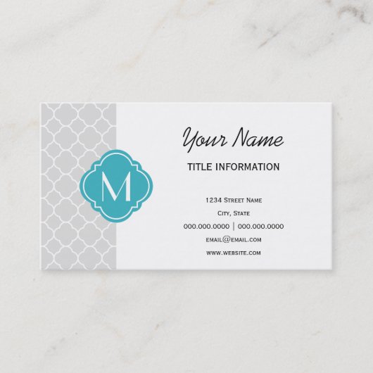 Graues Quatrefolienmuster mit Monogramm Visitenkarte (Vorderseite)