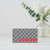 Graues Regency-Muster und Red Bar Business Card Visitenkarte (Stehend Vorderseite)