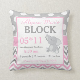 Graues rosa Elefant-Baby-Mitteilungs-Kissen Kissen