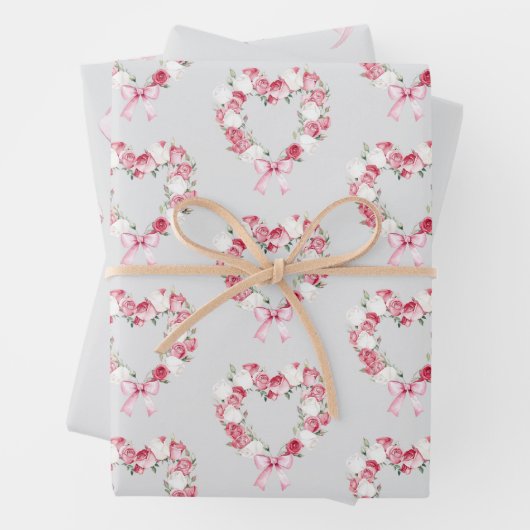 Graues Rosa Rosenblütenherz Brautparty Geschenkpapier Set (Beispiel)