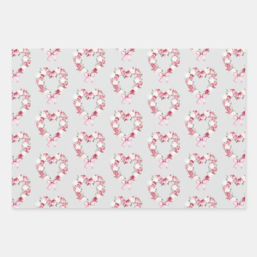 Graues Rosa Rosenblütenherz Brautparty Geschenkpapier Set (Vorderseite)
