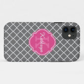 Graues, rosafarbenes Monogramm-Muster Case-Mate iPhone Hülle (Rückseite (Horizontal))