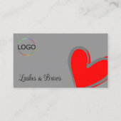 Graues rotes herrliches Herz mit Logos und Foto Ni Visitenkarte (Vorderseite)