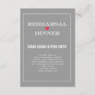 Graues Rotes Herz Hochzeitliches Probe Dinner Einladung