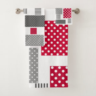 Graues rotes Polka-Dot-Patchwork auf weißem Hinter Badhandtuch Set