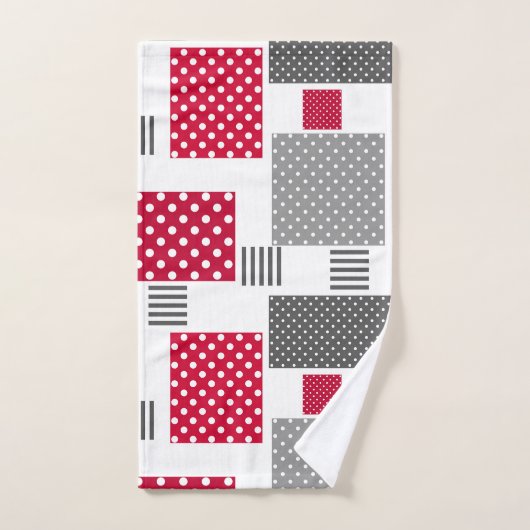 Graues rotes Polka-Dot-Patchwork auf weißem Hinter Badhandtuch Set (Handtuch)