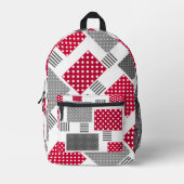 Graues rotes Polka-Dot-Patchwork auf weißem Hinter Bedruckter Rucksack (Vorderseite)