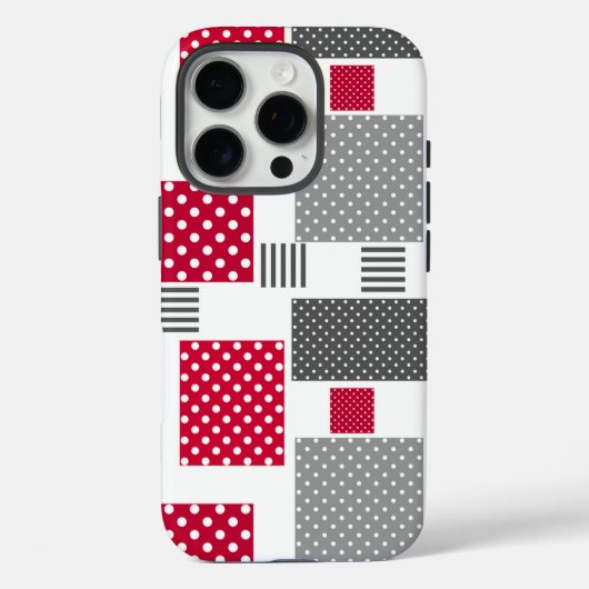 Graues rotes Polka-Dot-Patchwork auf weißem Hinter Case-Mate iPhone Hülle (Rückseite)