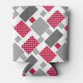 Graues rotes Polka-Dot-Patchwork auf weißem Hinter Dosenkühler (Vorderseite)