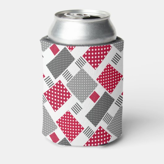 Graues rotes Polka-Dot-Patchwork auf weißem Hinter Dosenkühler (Kanne Rückseite)