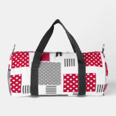 Graues rotes Polka-Dot-Patchwork auf weißem Hinter Duffle Bag (Rückseite)