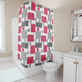 Graues rotes Polka-Dot-Patchwork auf weißem Hinter Duschvorhang (Beispiel)