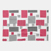 Graues rotes Polka-Dot-Patchwork auf weißem Hinter Geschirrtuch (Horizontal)