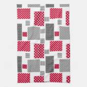 Graues rotes Polka-Dot-Patchwork auf weißem Hinter Geschirrtuch (Vertikal)