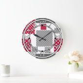 Graues rotes Polka-Dot-Patchwork auf weißem Hinter Große Wanduhr (Zuhause)
