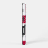 Graues rotes Polka-Dot-Patchwork auf weißem Hinter iPhone Hülle (Rechte Seite)