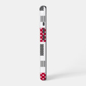 Graues rotes Polka-Dot-Patchwork auf weißem Hinter iPhone Hülle (Linke Seite)