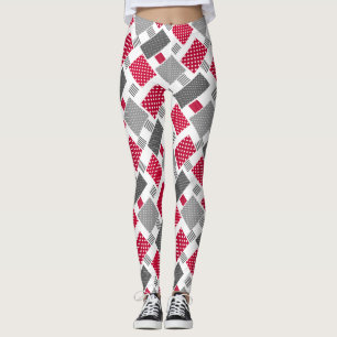 Graues rotes Polka-Dot-Patchwork auf weißem Hinter Leggings