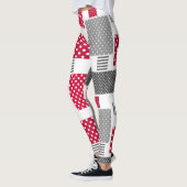 Graues rotes Polka-Dot-Patchwork auf weißem Hinter Leggings (Links)