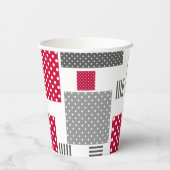 Graues rotes Polka-Dot-Patchwork auf weißem Hinter Pappbecher (Rückseite)