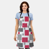 Graues rotes Polka-Dot-Patchwork auf weißem Hinter Schürze (Getragen)