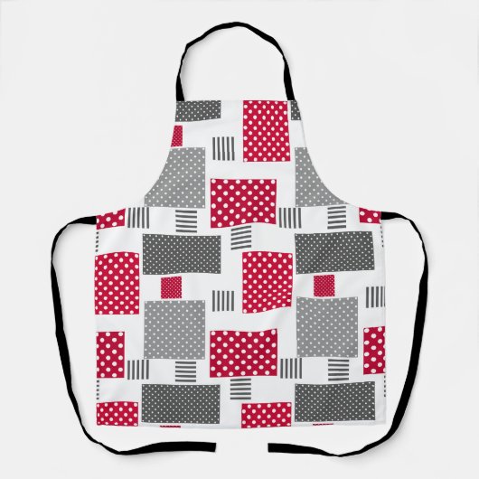 Graues rotes Polka-Dot-Patchwork auf weißem Hinter Schürze (Vorderseite)