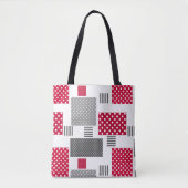 Graues rotes Polka-Dot-Patchwork auf weißem Hinter Tasche (Vorderseite)