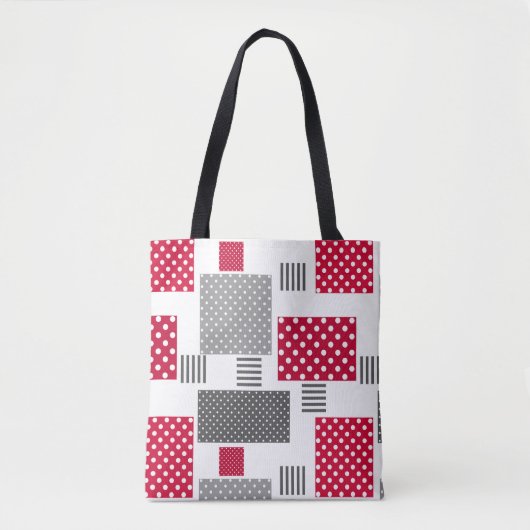Graues rotes Polka-Dot-Patchwork auf weißem Hinter Tasche (Vorderseite)