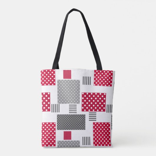 Graues rotes Polka-Dot-Patchwork auf weißem Hinter Tasche (Rückseite)