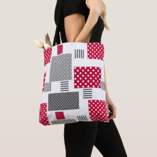 Graues rotes Polka-Dot-Patchwork auf weißem Hinter Tasche