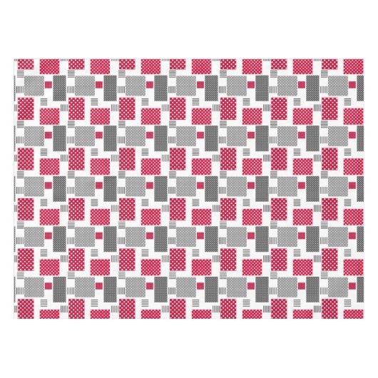 Graues rotes Polka-Dot-Patchwork auf weißem Hinter Tischdecke (Vorderseite (Horizontal))