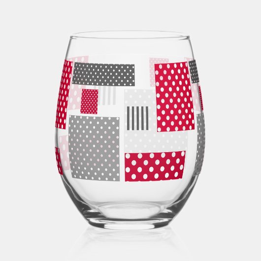 Graues rotes Polka-Dot-Patchwork auf weißem Hinter Weinglas Ohne Stiel (Vorderseite)