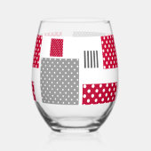 Graues rotes Polka-Dot-Patchwork auf weißem Hinter Weinglas Ohne Stiel (Rückseite)