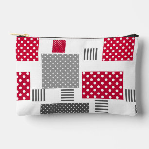 Graues rotes Polka-Dot-Patchwork auf weißem Hinter Zubehörtasche