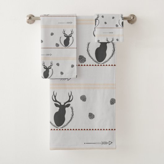 Graues Rotwild-Muster Badhandtuch Set (Insitu)