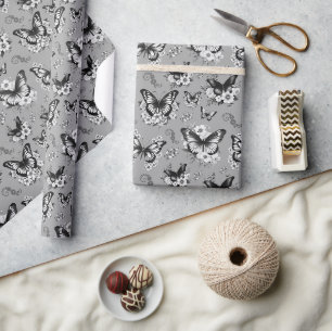 Graues Schmetterlingsmuster-Geschenk Geschenkpapier