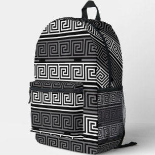 Graues Schwarz-Griechisch-Schlüsselmuster-Design Bedruckter Rucksack